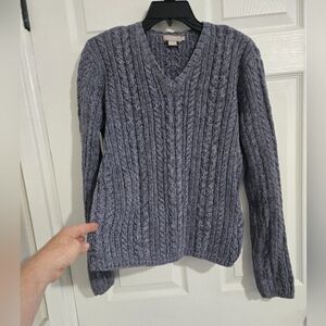 J.Crew Cable Knit V-Neck Sweater Size Medium Dark Gray Blue